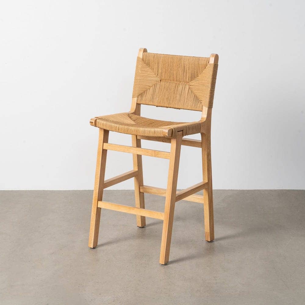 Taburete Natural de Madera de Caucho con Cuerda de Papel - 45x46x94 cm, Sin Montaje - Imagen 11