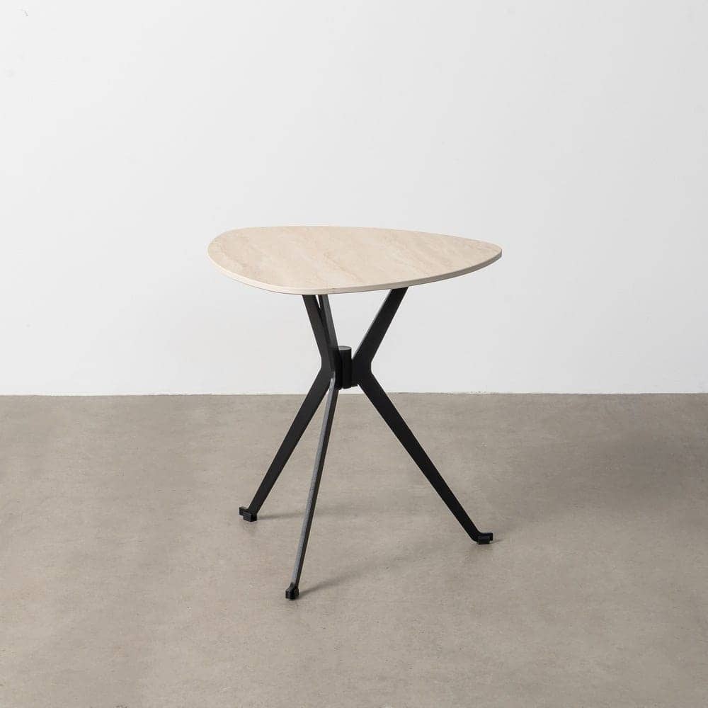 Mesa de Centro de Piedra Sinterizada Travertino 50x50x52 cm con Patas de Hierro Negro - Imagen 2