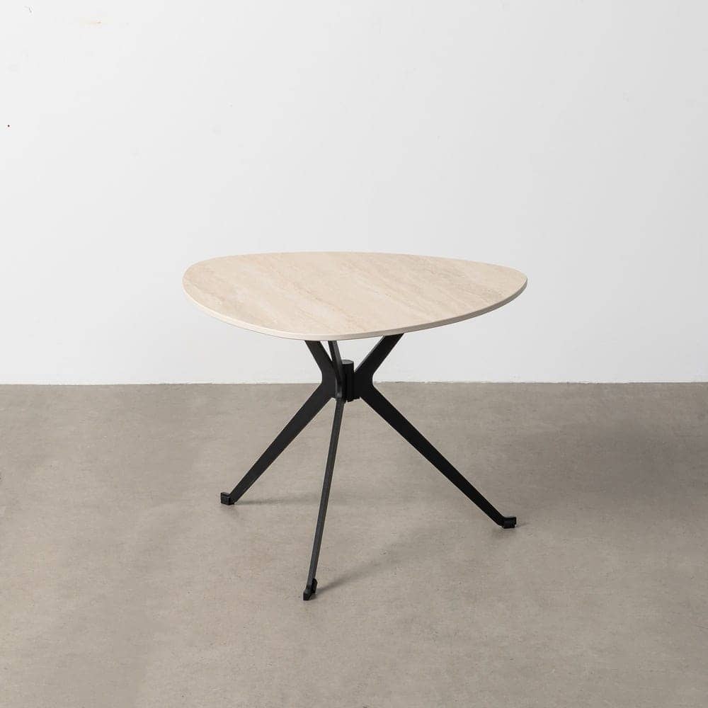 Mesa de Centro de Piedra Sinterizada Travertino 60x60x45 cm con Patas de Hierro Negro - Imagen 2