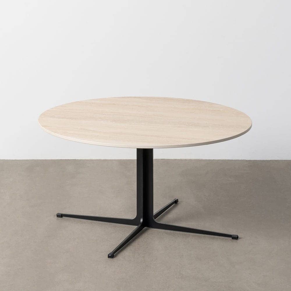 Mesa de Centro de Piedra Sinterizada Travertino 80x80x42 cm con Patas de Hierro Negro - Imagen 2