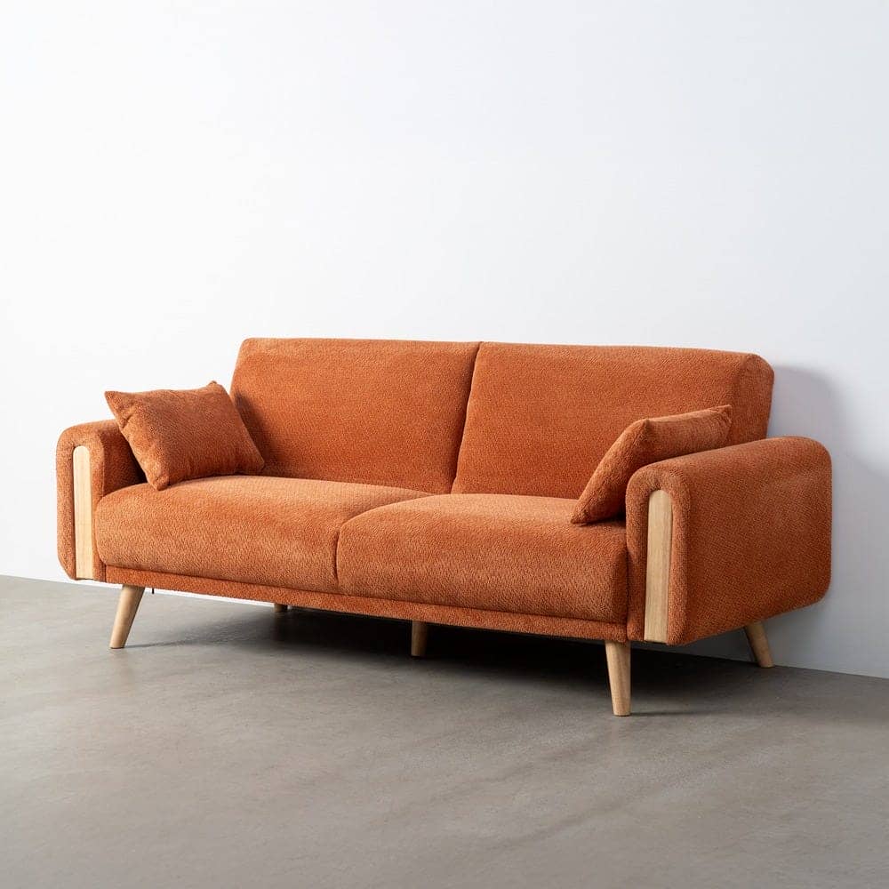 Sofá-Cama Terracota Tejido 218x82x90 cm Eucalipto y Espuma PU - Imagen 2