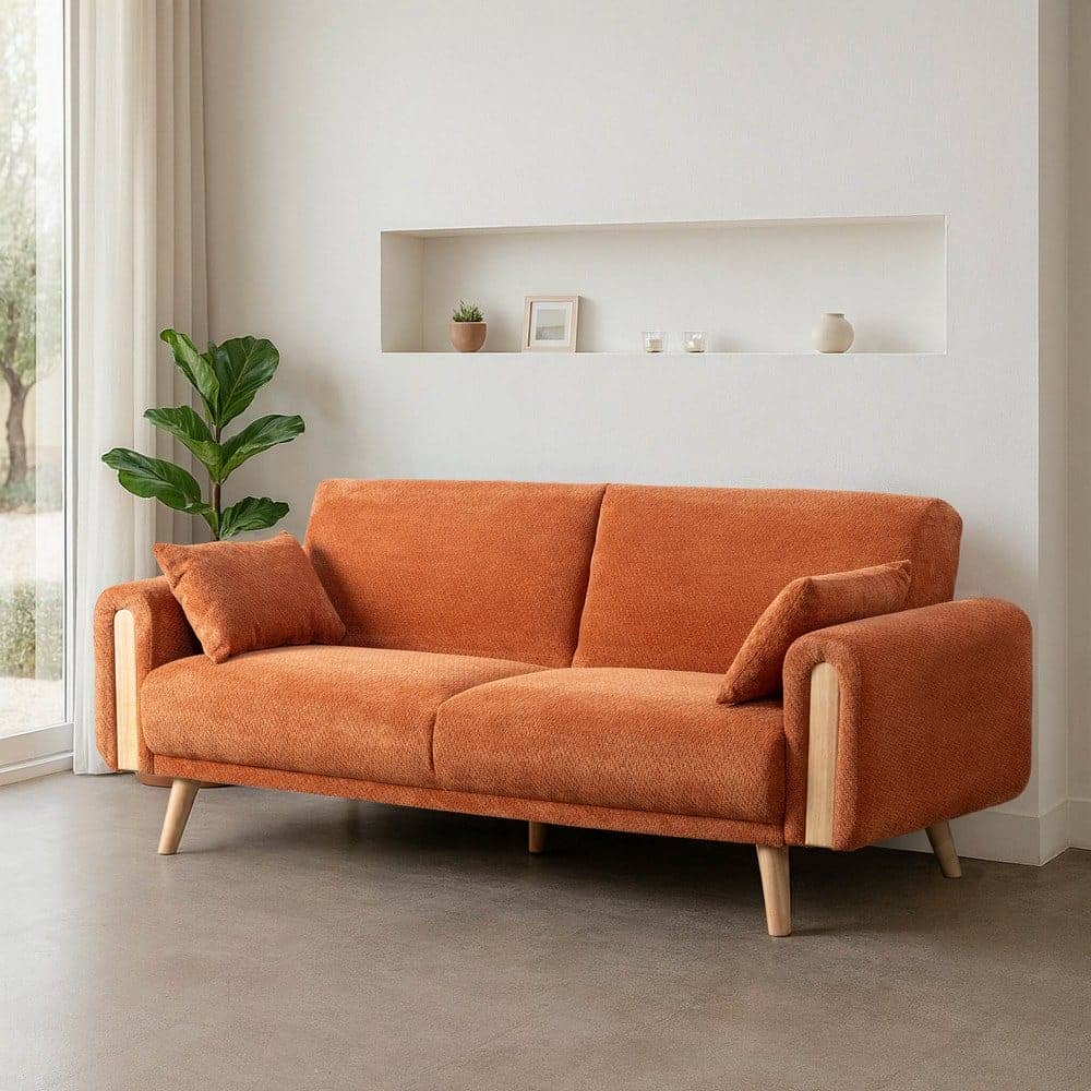 Sofá-Cama Terracota Tejido 218x82x90 cm Eucalipto y Espuma PU - Imagen 3