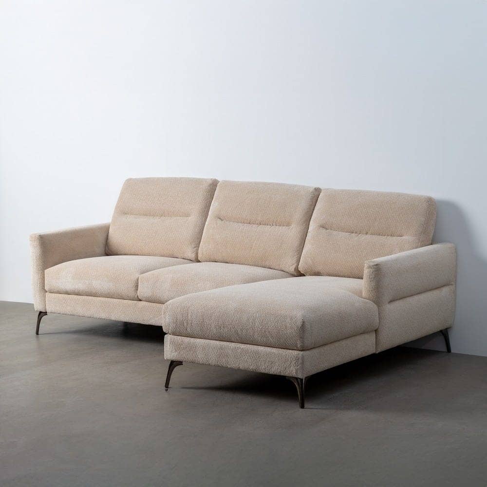 Sofá Chaise Longue Crema Tejido 238x160 cm Estructura Madera Eucalipto - Imagen 2