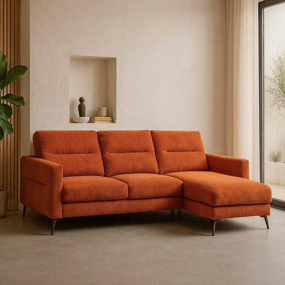 Sofá Chaise Longue Terracota Tejido 100% Poliéster 238x160x87,5 cm - Imagen 3