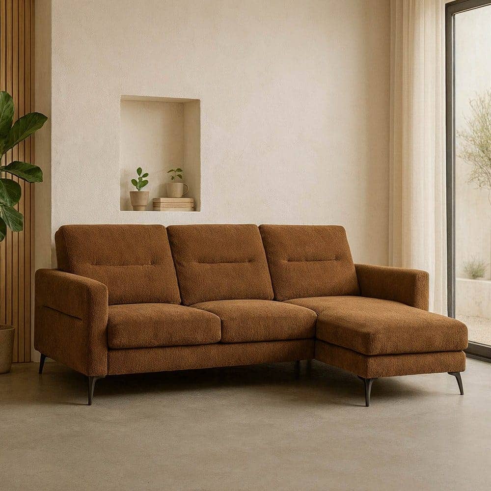 Sofá Chaise Longue Derecho Marrón Tejido 238x160x87,5 cm Eucalipto - Imagen 3