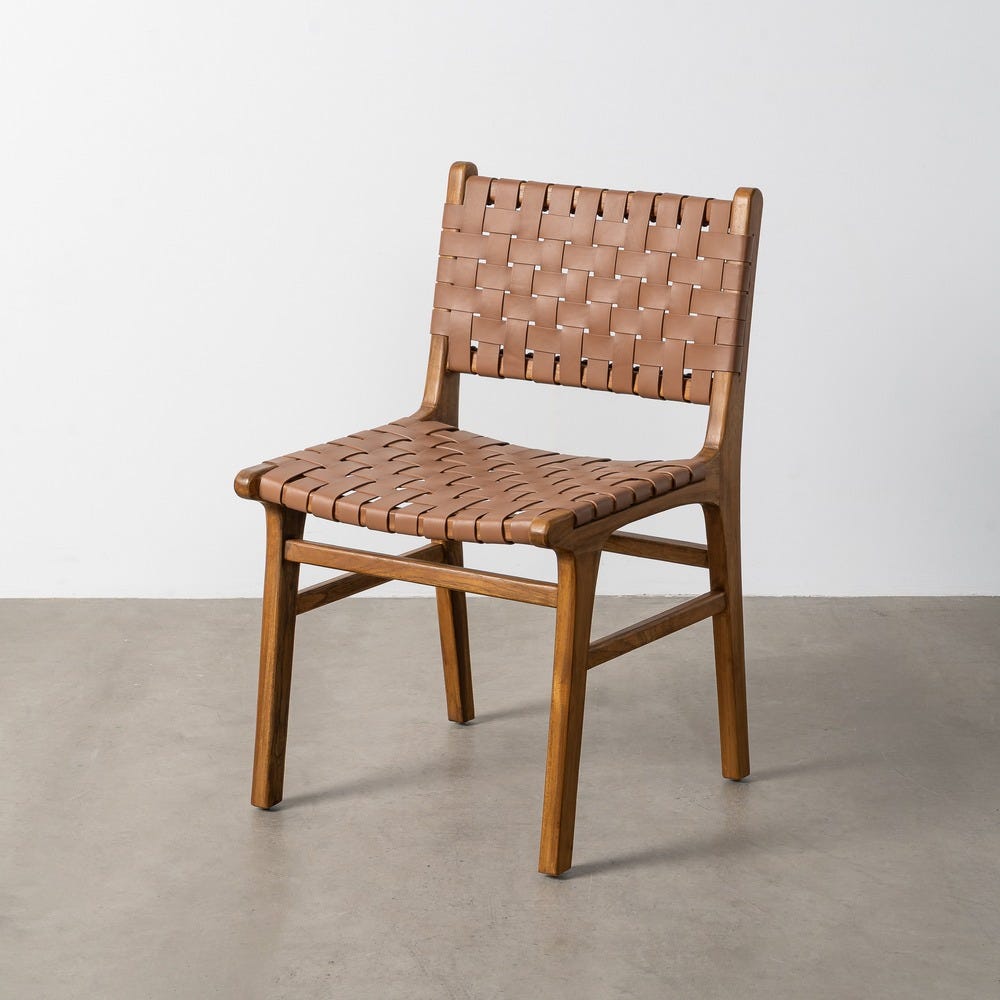 Silla de madera de teca con asiento en piel color marrón – 50 x 56 x 87 cm - Imagen 13