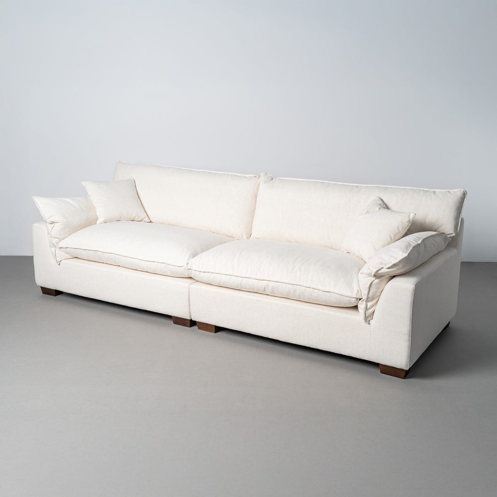 Sofá 4 plazas crema de tela para salón amplio – 282 x 101 x 71 cm - Imagen 11