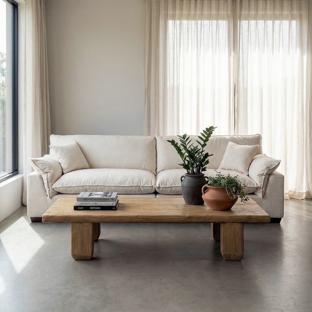 Sofá 4 plazas crema de tela para salón amplio – 282 x 101 x 71 cm - Imagen 12