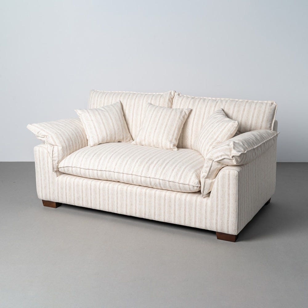 Sofá 2 plazas estampado a rayas crema de tela para salón – 178 x 101 x 71 cm - Imagen 10