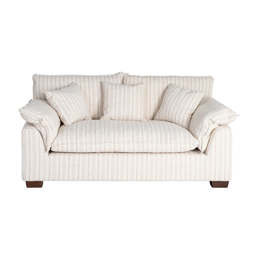 Sofá 2 plazas estampado a rayas crema de tela para salón – 178 x 101 x 71 cm - Imagen 2