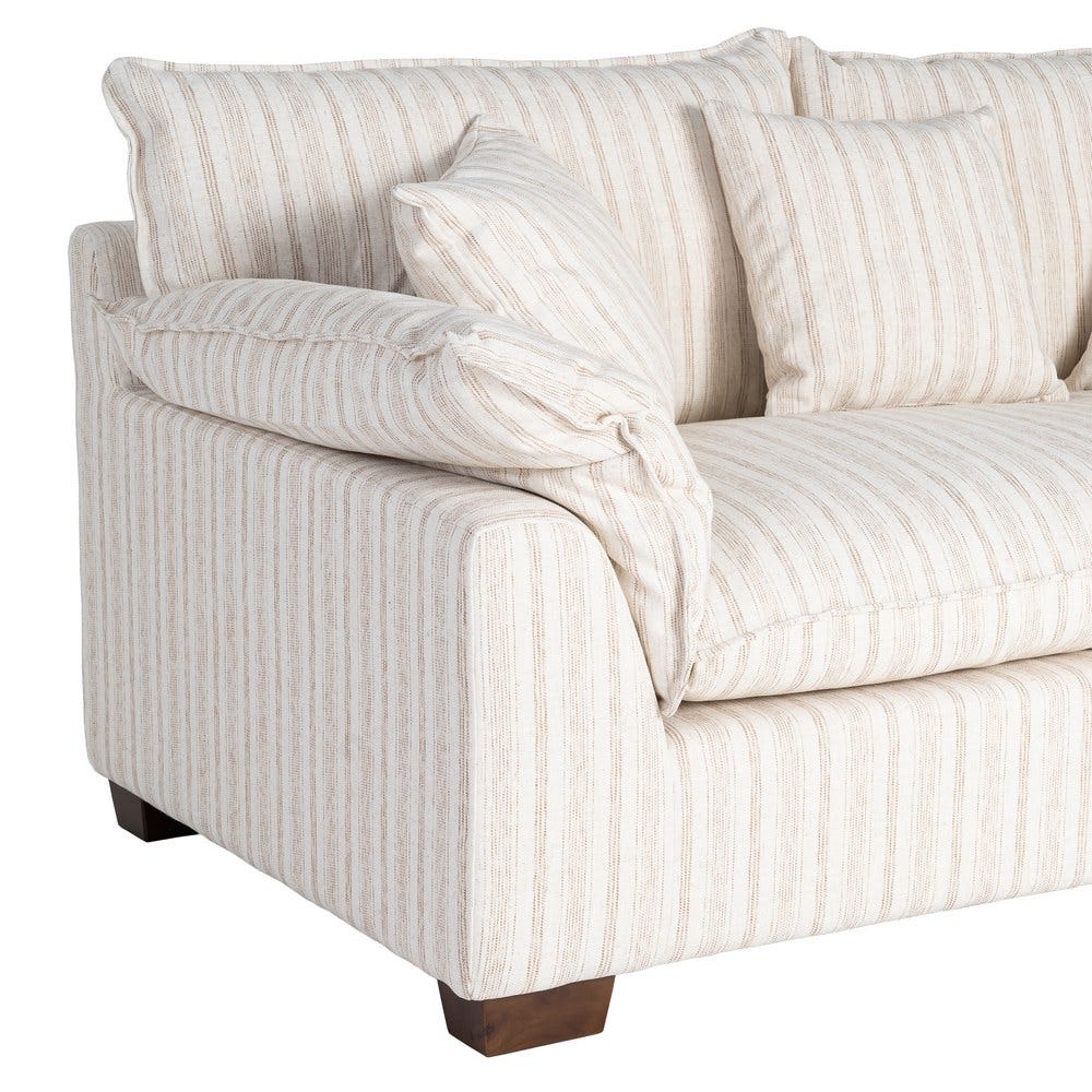 Sofá 2 plazas estampado a rayas crema de tela para salón – 178 x 101 x 71 cm - Imagen 5