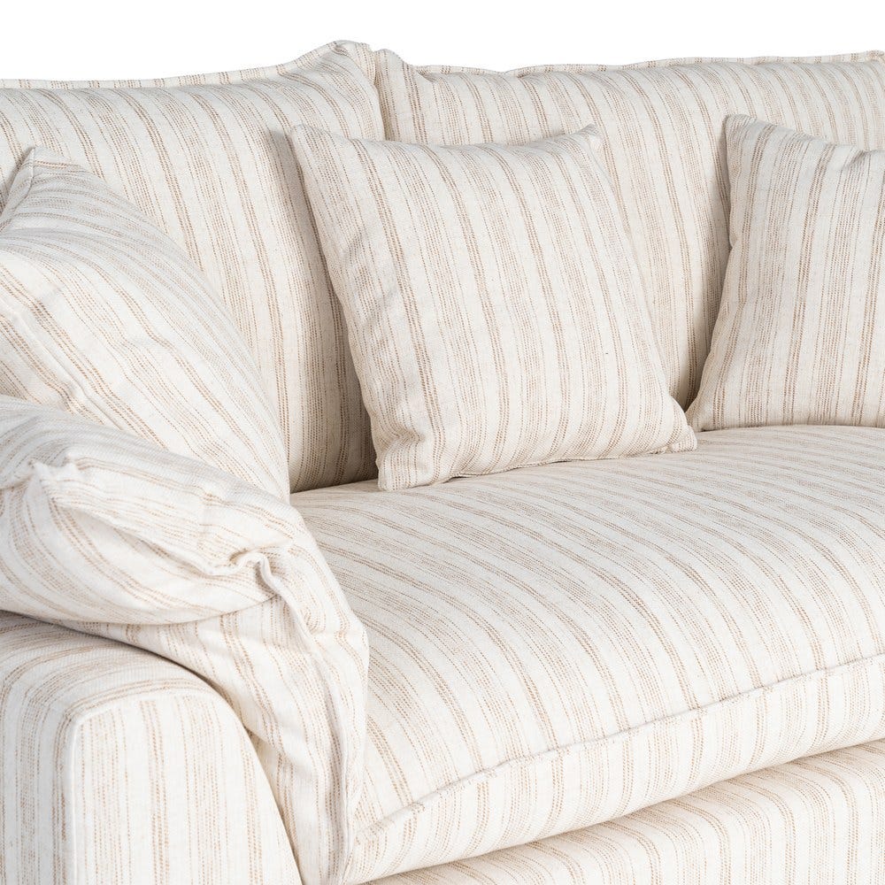 Sofá 2 plazas estampado a rayas crema de tela para salón – 178 x 101 x 71 cm - Imagen 6