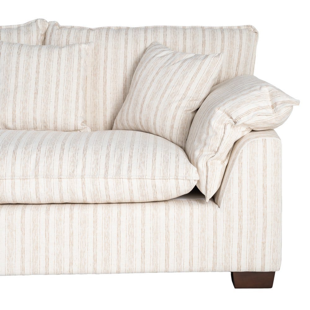 Sofá 2 plazas estampado a rayas crema de tela para salón – 178 x 101 x 71 cm - Imagen 7