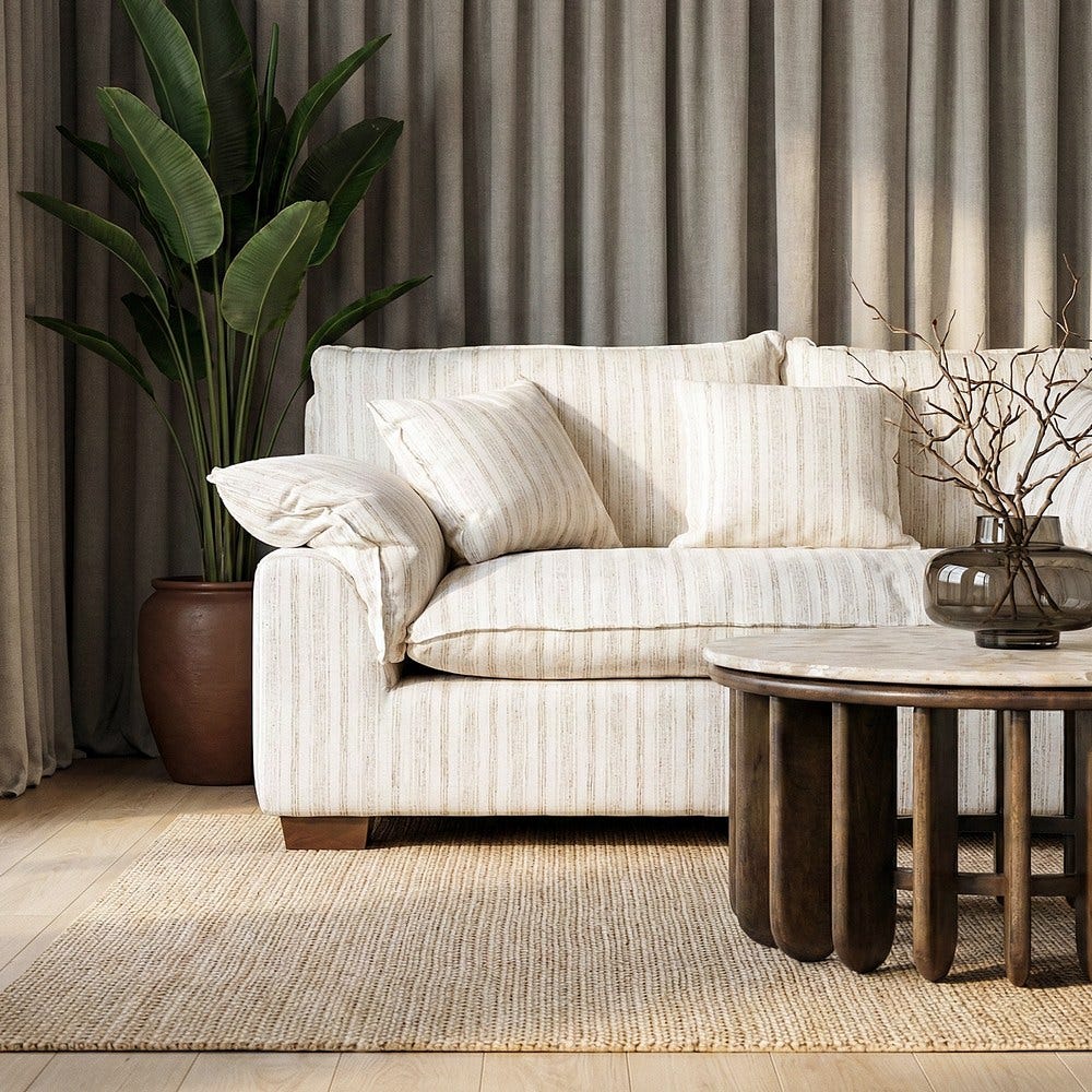 Sofá 2 plazas estampado a rayas crema de tela para salón – 178 x 101 x 71 cm - Imagen 11
