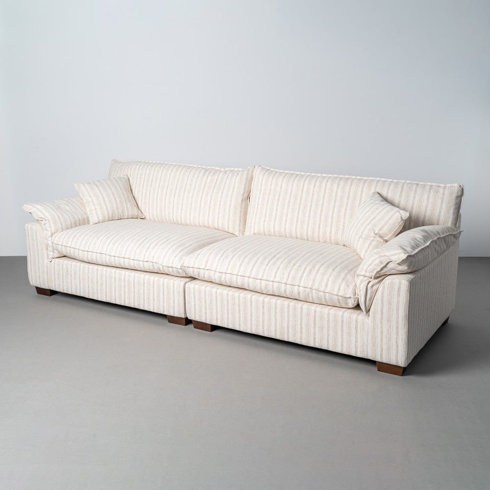 Sofá 4 plazas estampado a rayas crema de tela para salón – 282 x 101 x 71 cm - Imagen 11