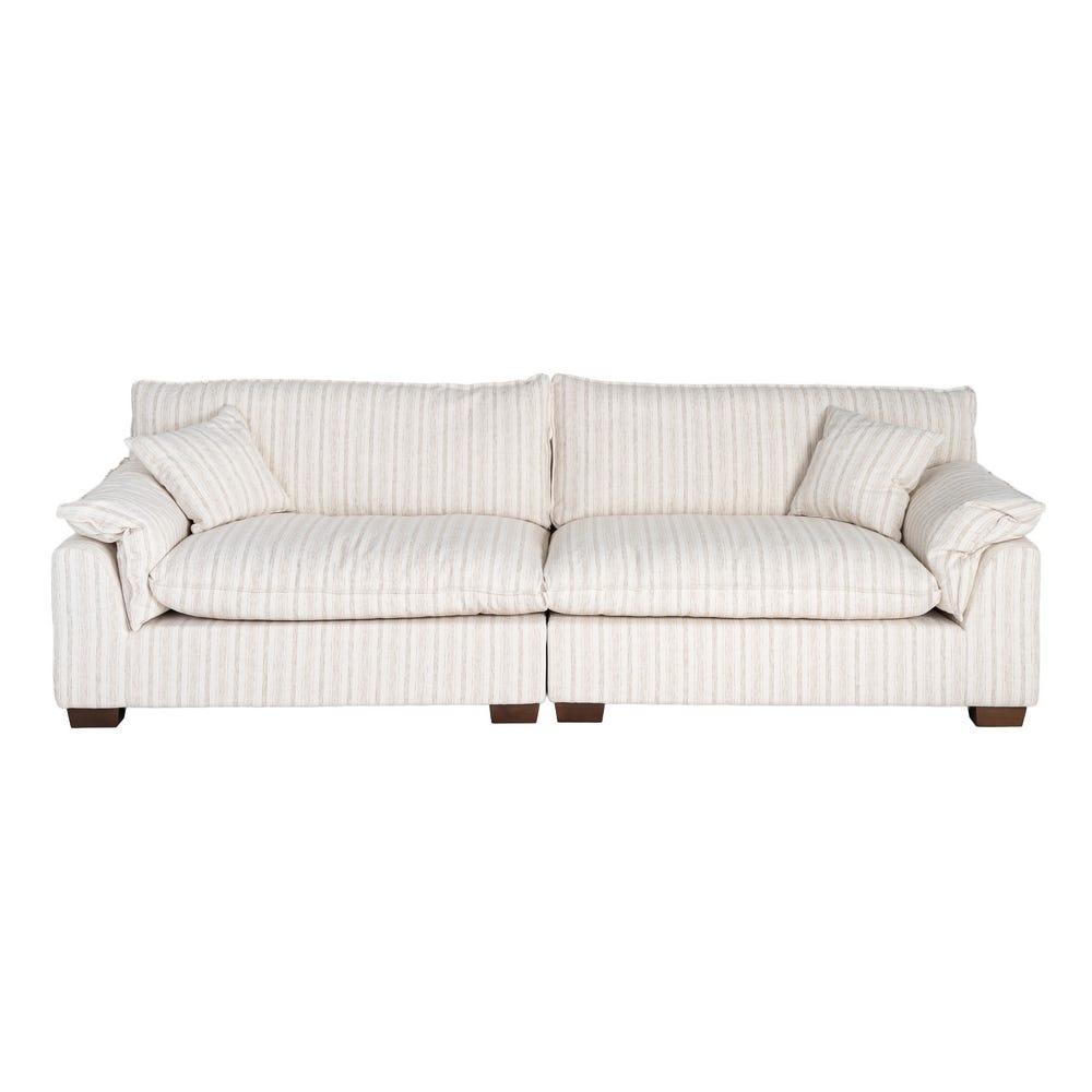 Sofá 4 plazas estampado a rayas crema de tela para salón – 282 x 101 x 71 cm - Imagen 2