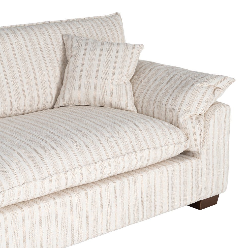 Sofá 4 plazas estampado a rayas crema de tela para salón – 282 x 101 x 71 cm - Imagen 4