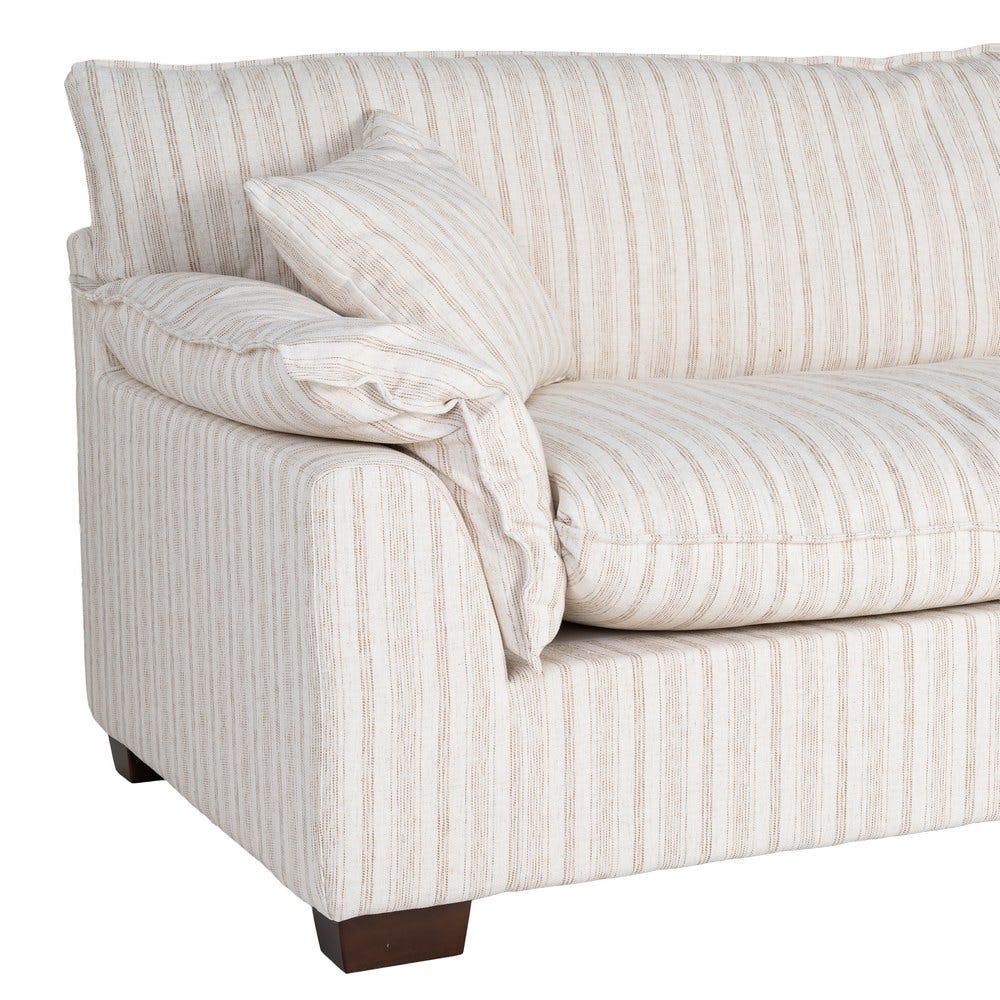 Sofá 4 plazas estampado a rayas crema de tela para salón – 282 x 101 x 71 cm - Imagen 5
