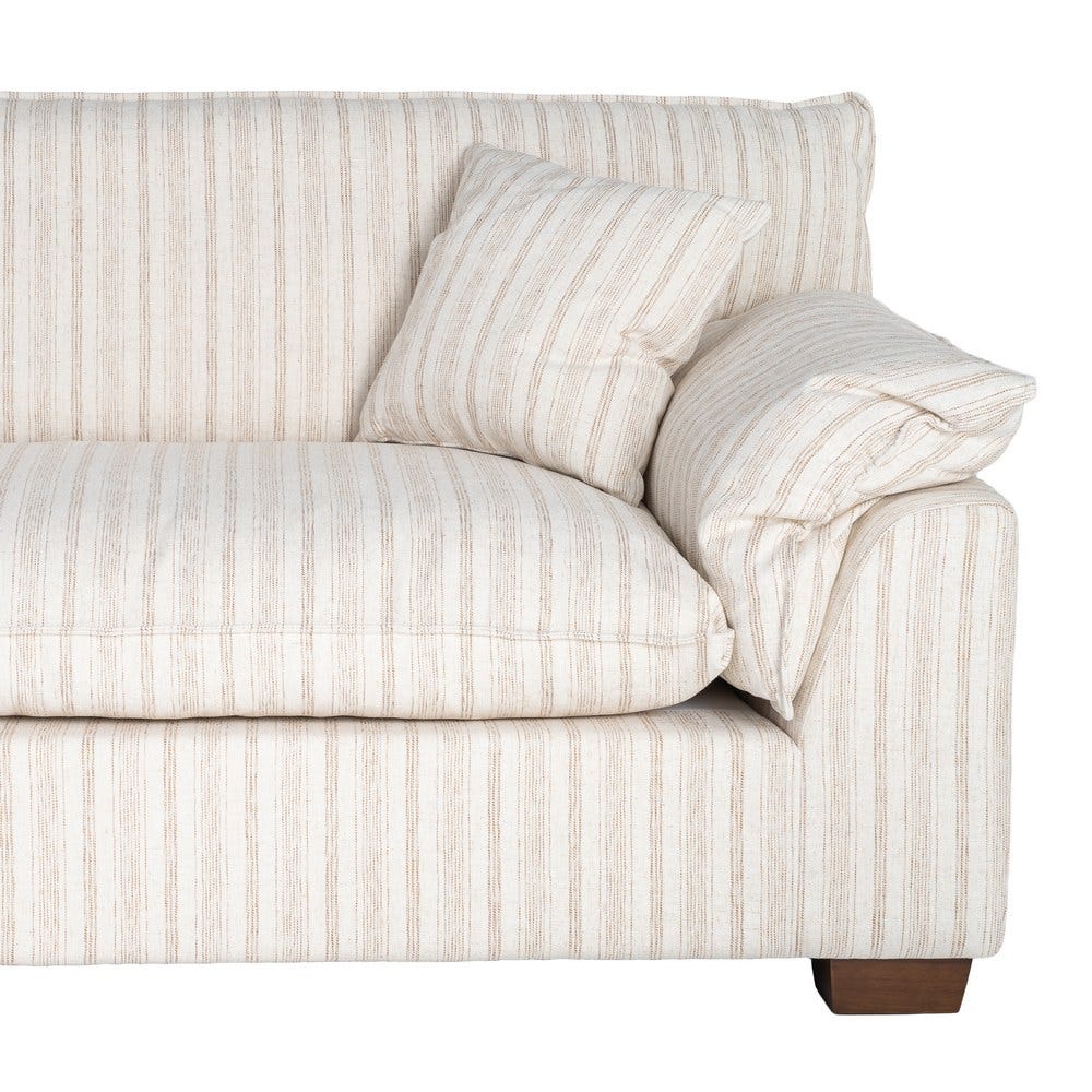 Sofá 4 plazas estampado a rayas crema de tela para salón – 282 x 101 x 71 cm - Imagen 6