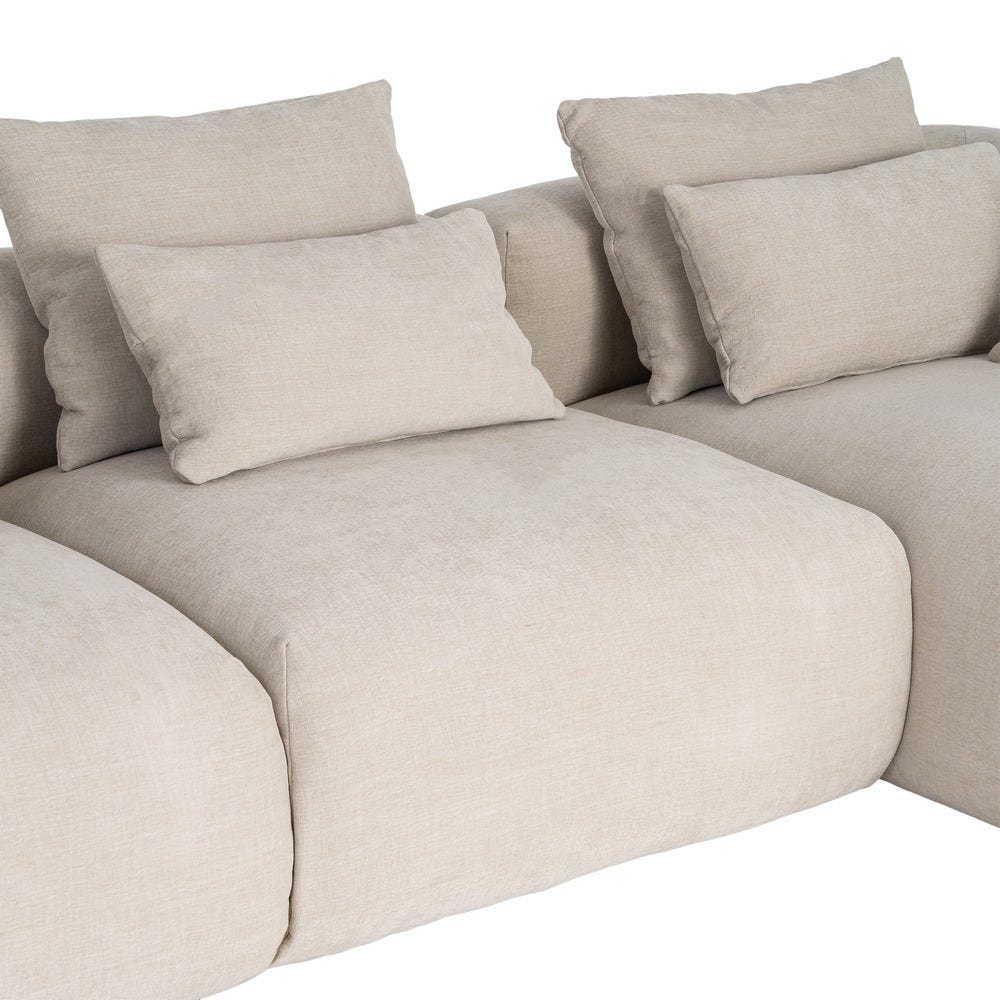 Sofá chaise longue derecha crema de tela para salón – 307 x 202 x 81 cm - Imagen 4