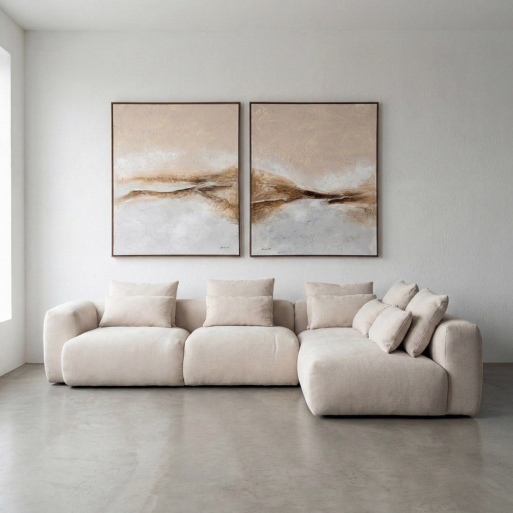 Sofá chaise longue derecha crema de tela para salón – 307 x 202 x 81 cm - Imagen 11