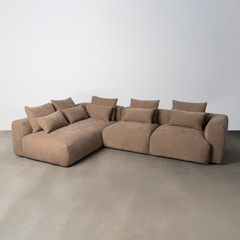 Sofá chaise longue izquierdo beige de tela para salón – 307 x 202 x 81 cm - Imagen 10