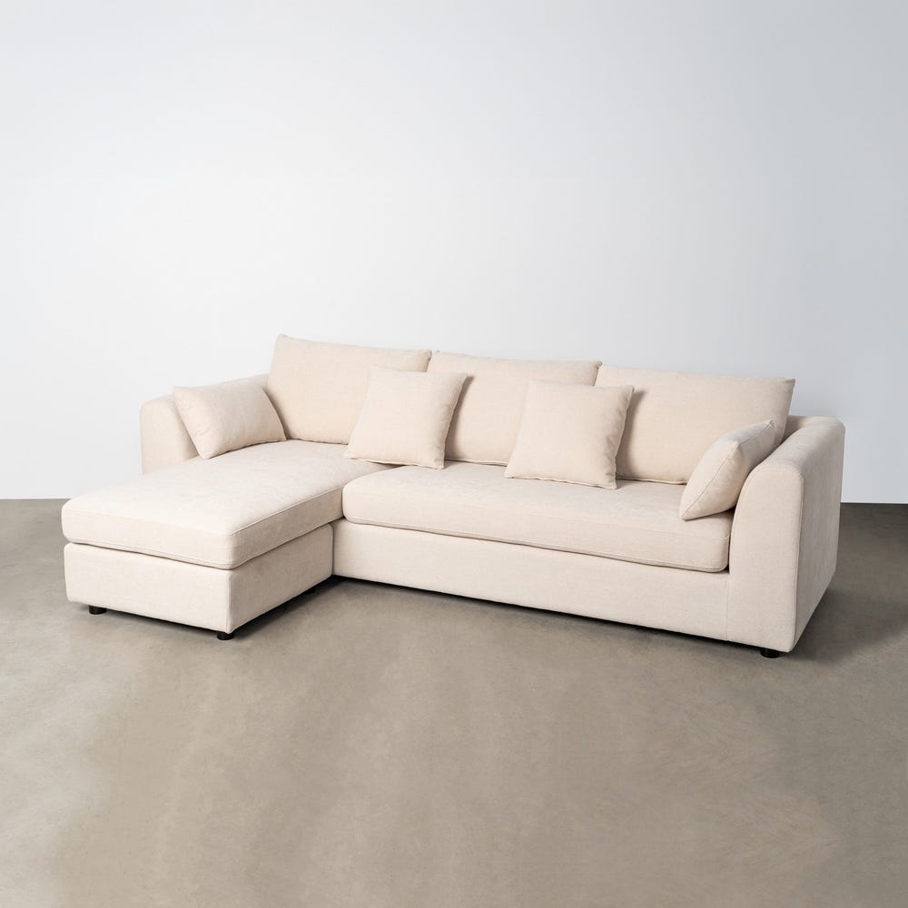 Sofá chaise longue crema de tela para salón (izquierda/derecha) – 260 x 164 x 76 cm - Imagen 10