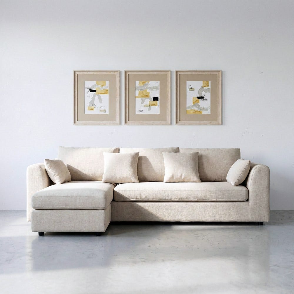 Sofá chaise longue crema de tela para salón (izquierda/derecha) – 260 x 164 x 76 cm - Imagen 11