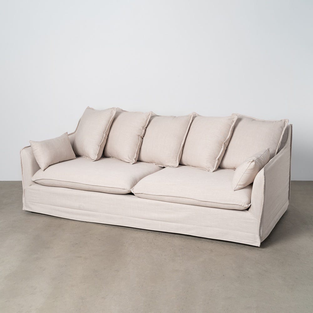 Sofá 3 plazas beige tapizado en tela para salón moderno – 212 x 104 x 76 cm - Imagen 10