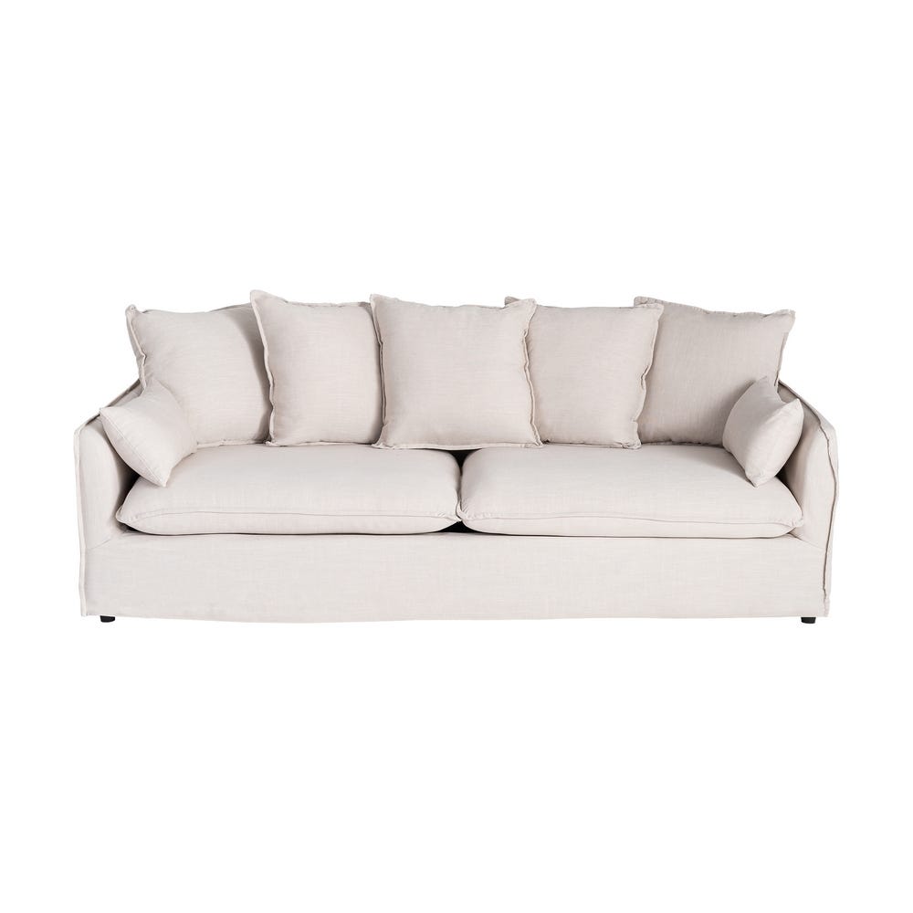 Sofá 3 plazas beige tapizado en tela para salón moderno – 212 x 104 x 76 cm - Imagen 2