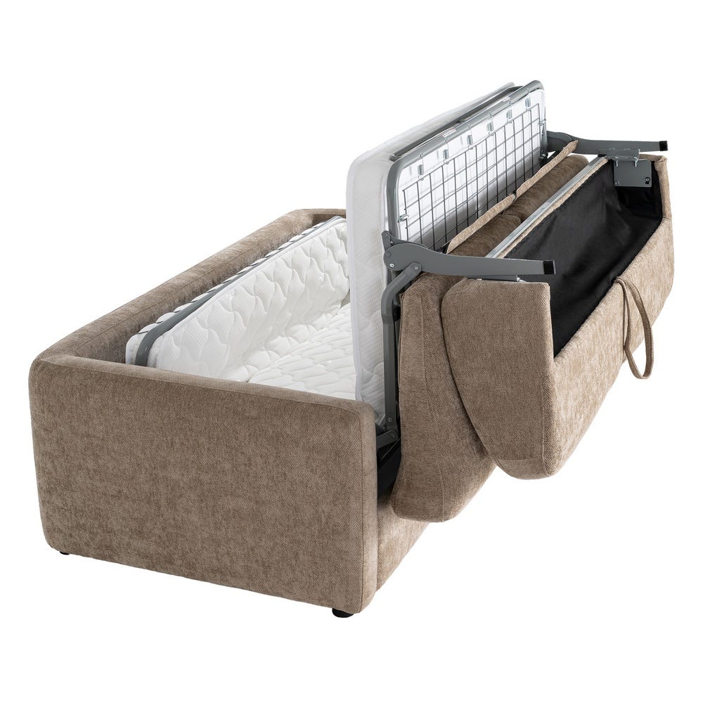 Sofá cama taupe tapizado en tela con estructura metálica – 194 x 104 x 88 cm - Imagen 9