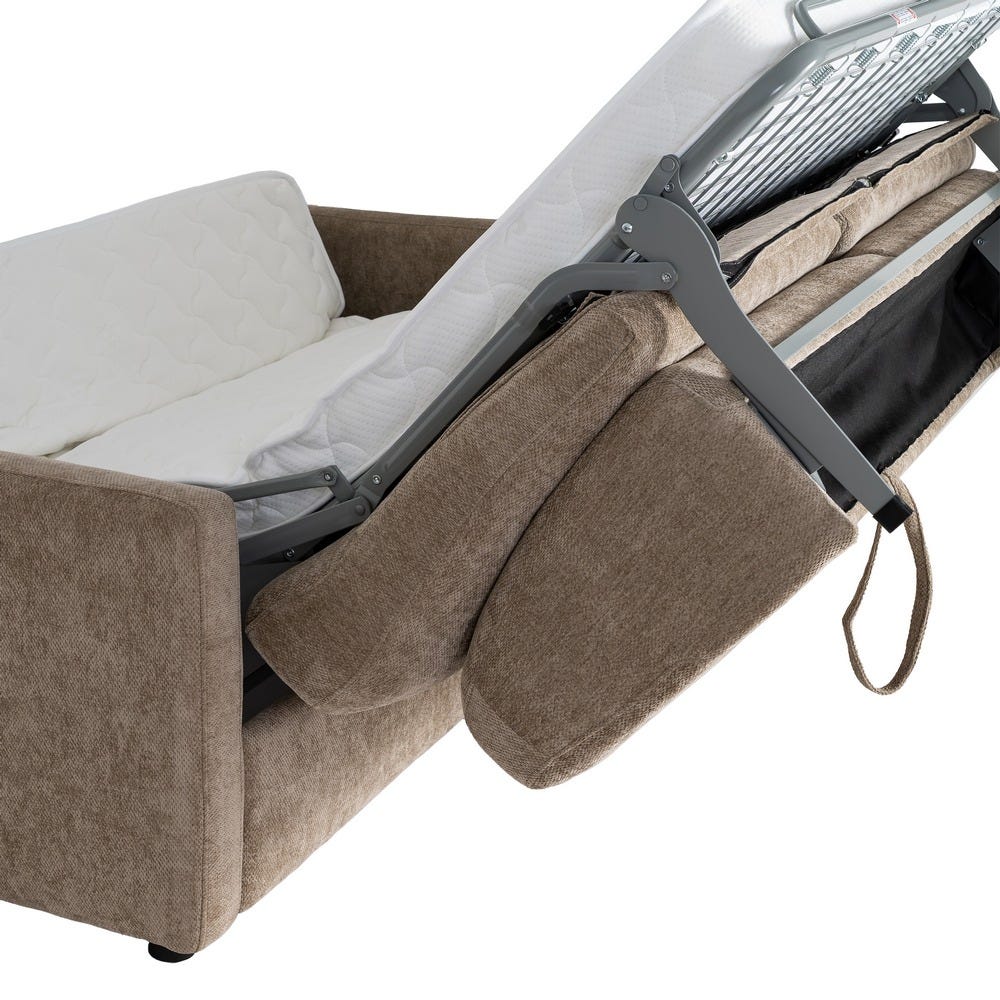 Sofá cama taupe tapizado en tela con estructura metálica – 194 x 104 x 88 cm - Imagen 10