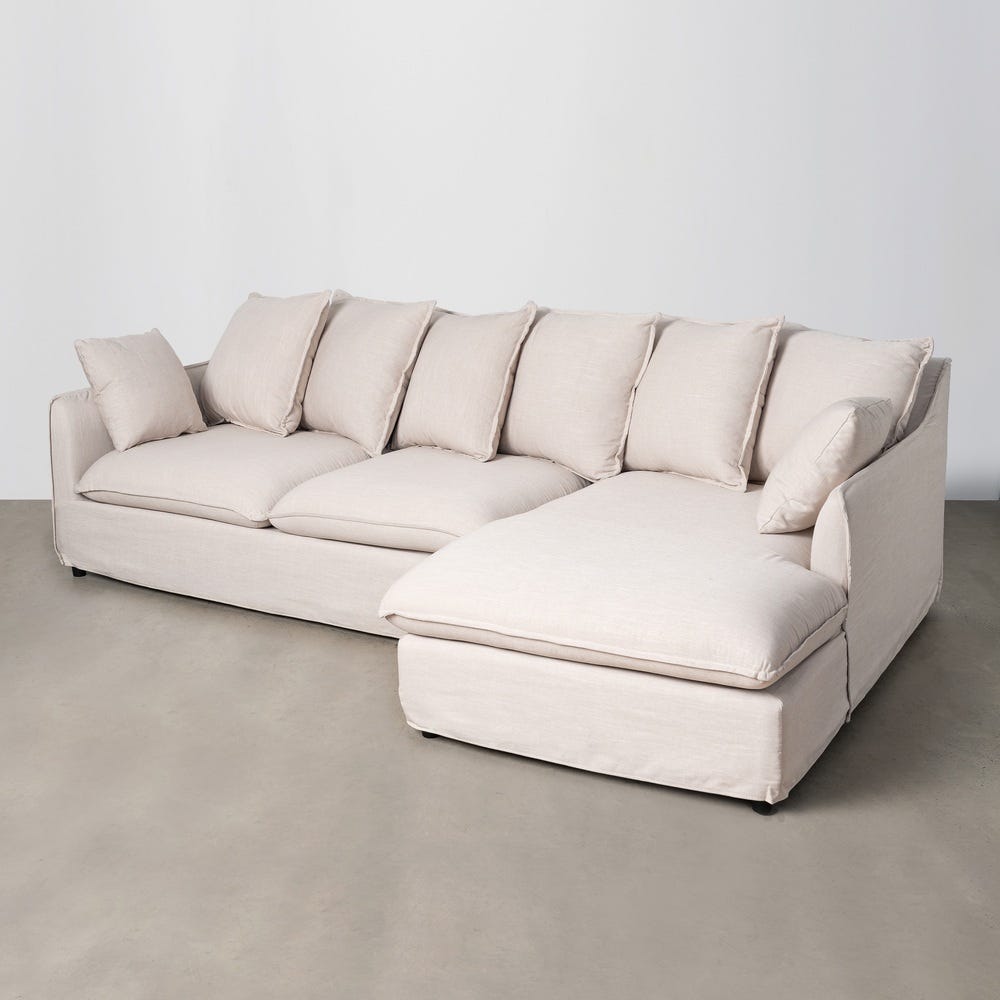 Sofá chaise longue beige de tela para salón moderno – 252 x 158 x 84 cm - Imagen 9