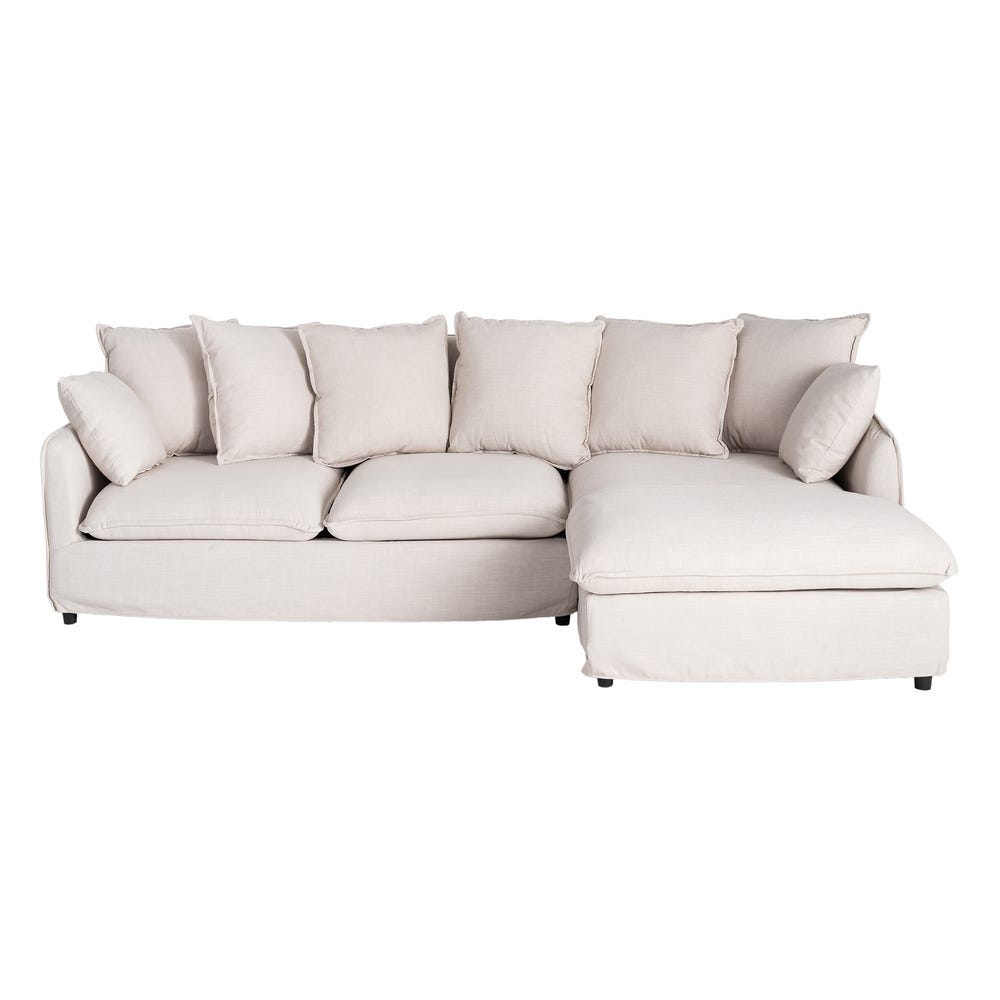 Sofá chaise longue beige de tela para salón moderno – 252 x 158 x 84 cm - Imagen 2