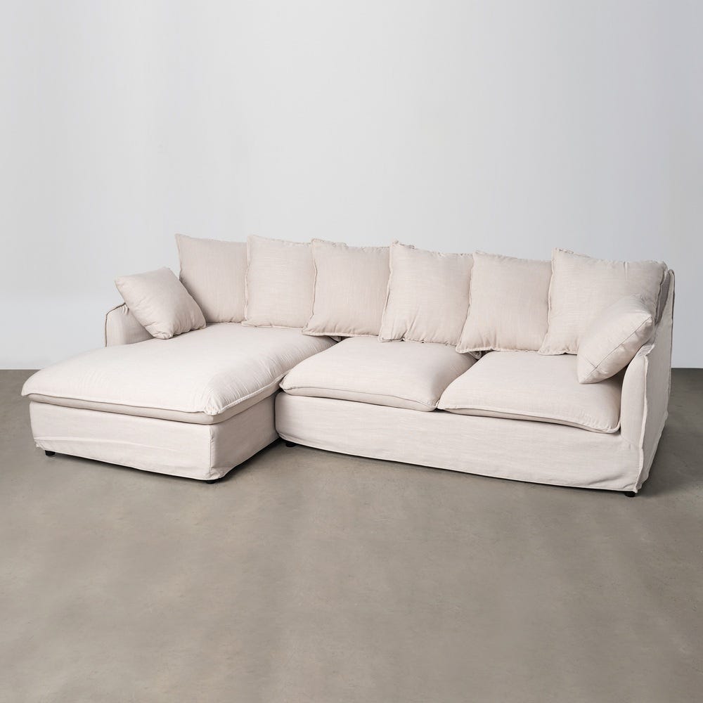 Sofá chaise longue beige de tela para salón moderno – 254 x 158 x 84 cm - Imagen 11