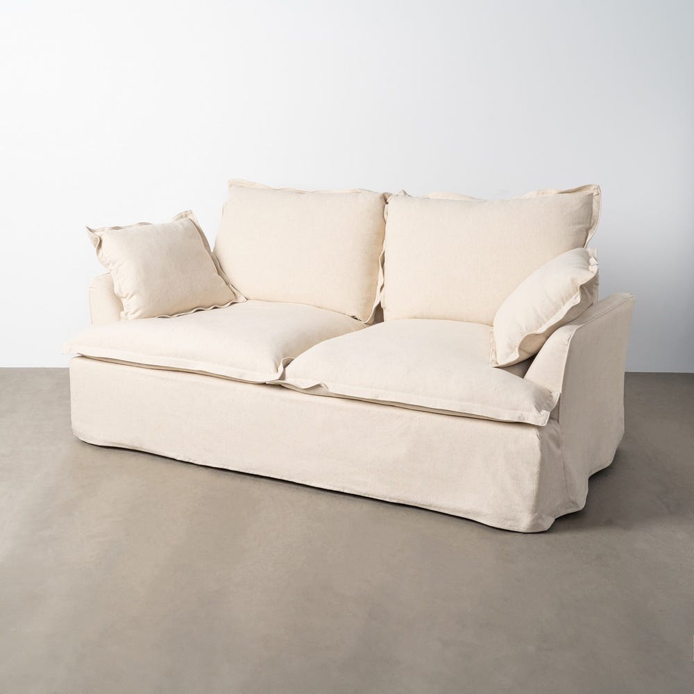 Sofá 2 plazas beige con estructura de madera y tapizado en tela – 200 x 109 x 90 cm - Imagen 10