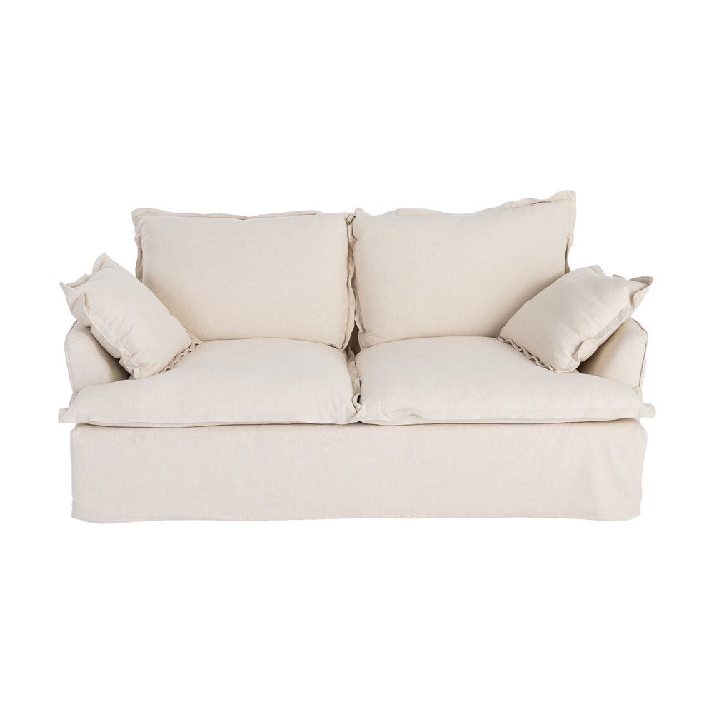 Sofá 2 plazas beige con estructura de madera y tapizado en tela – 200 x 109 x 90 cm - Imagen 2
