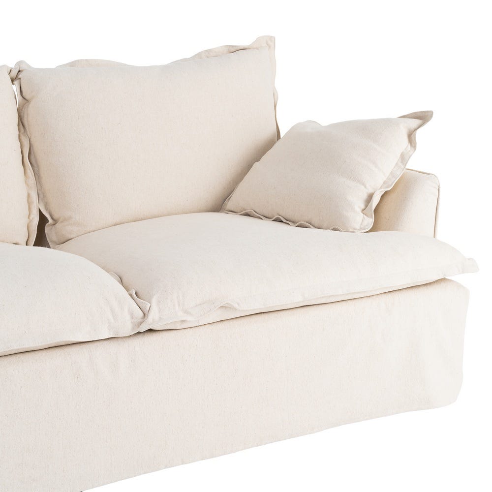 Sofá 2 plazas beige con estructura de madera y tapizado en tela – 200 x 109 x 90 cm - Imagen 4