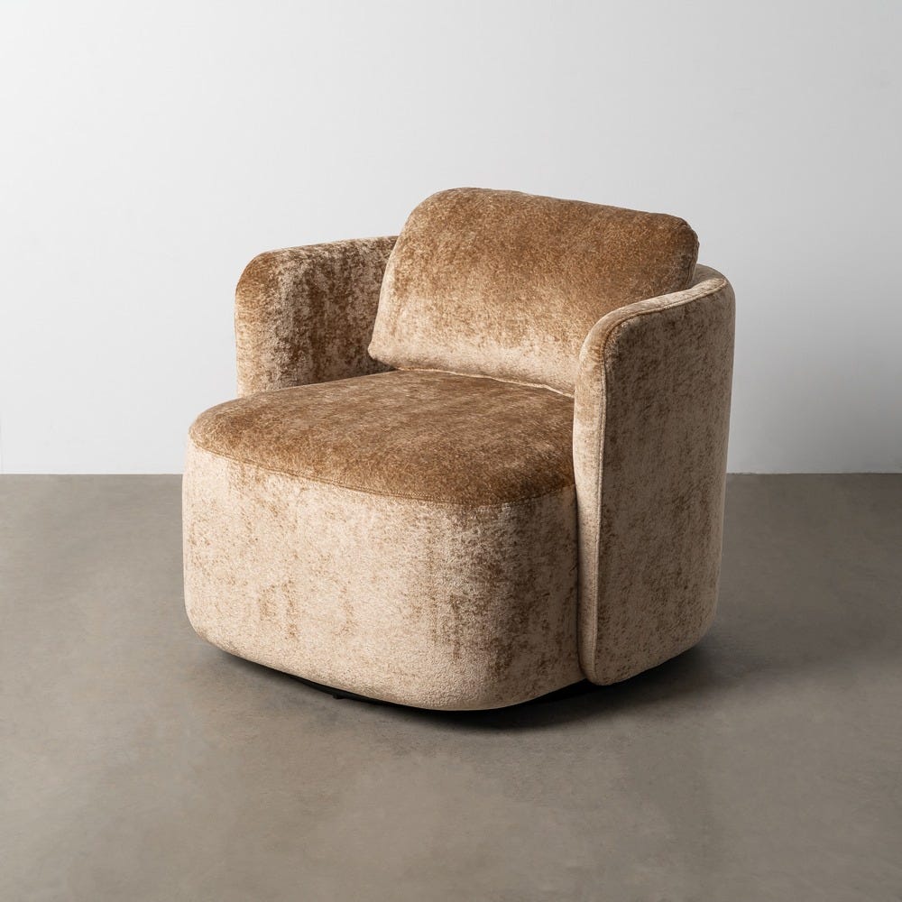 Sillón giratorio beige tapizado en tela para salón – 87 x 85 x 66 cm - Imagen 2