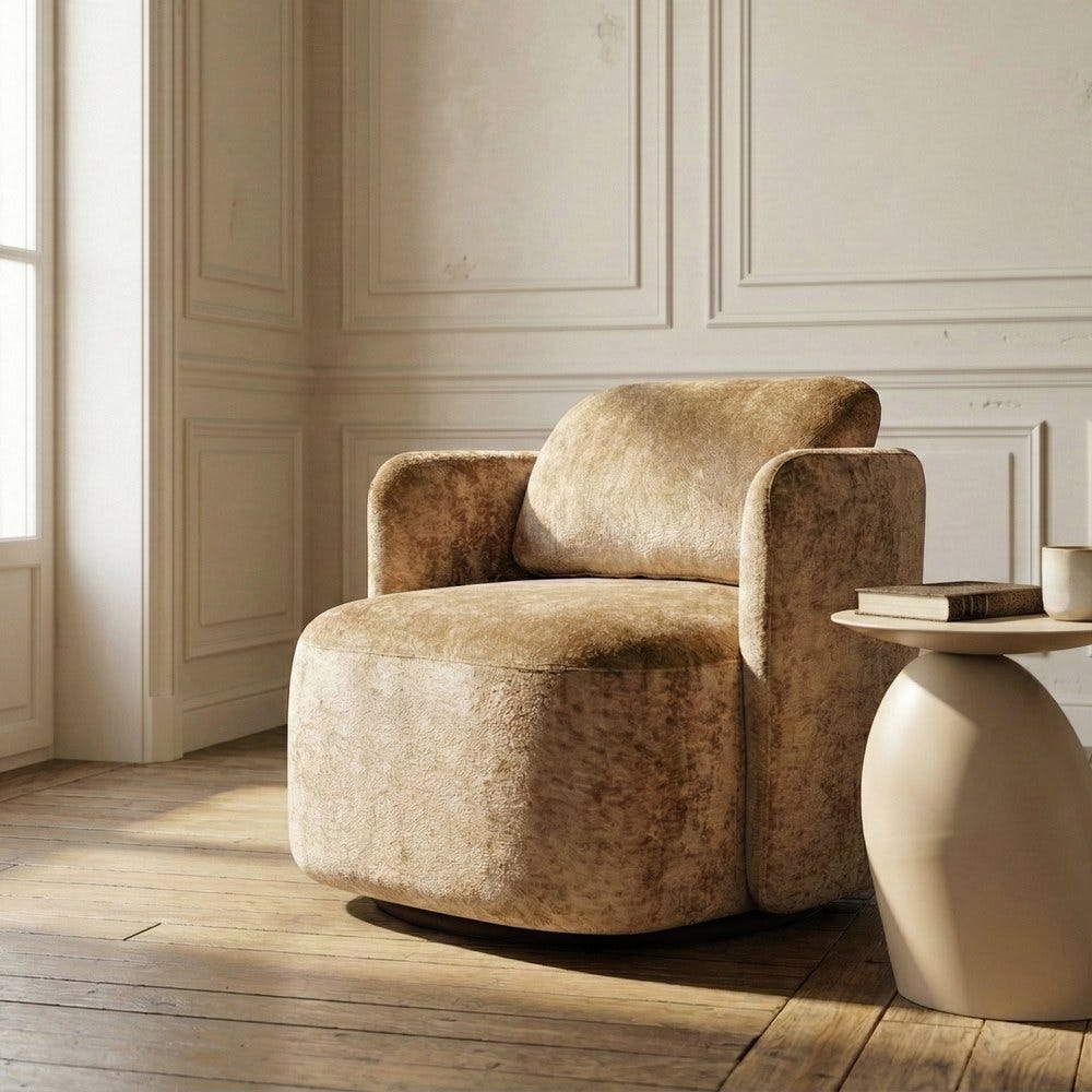 Sillón giratorio beige tapizado en tela para salón – 87 x 85 x 66 cm - Imagen 3