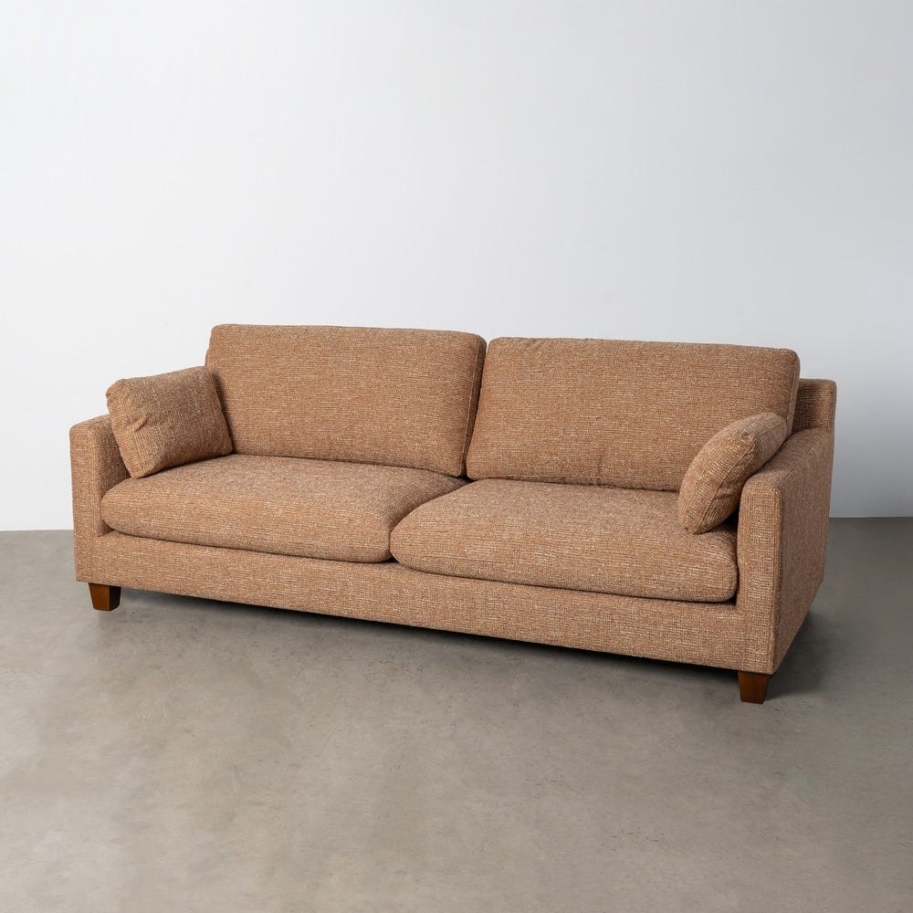 Sofá 3 plazas ocre tapizado en tela con estructura de madera – 221 x 90 x 87 cm - Imagen 10