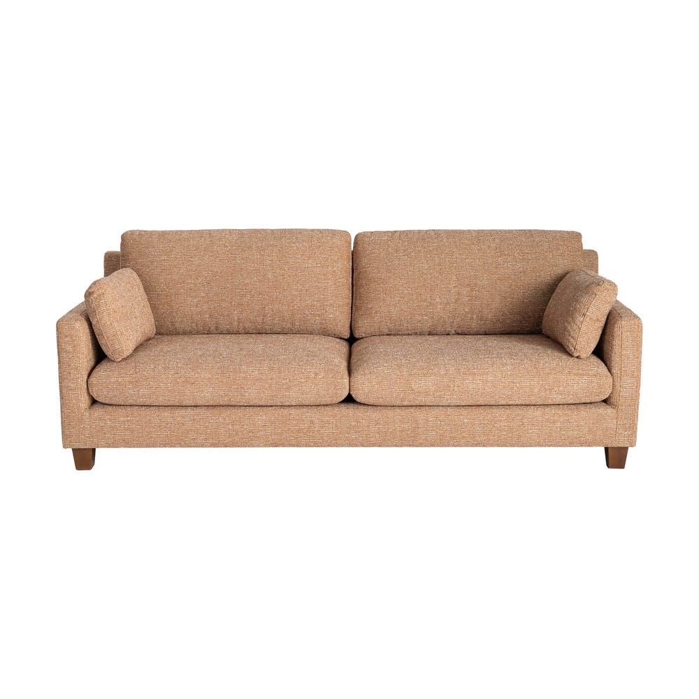 Sofá 3 plazas ocre tapizado en tela con estructura de madera – 221 x 90 x 87 cm - Imagen 2