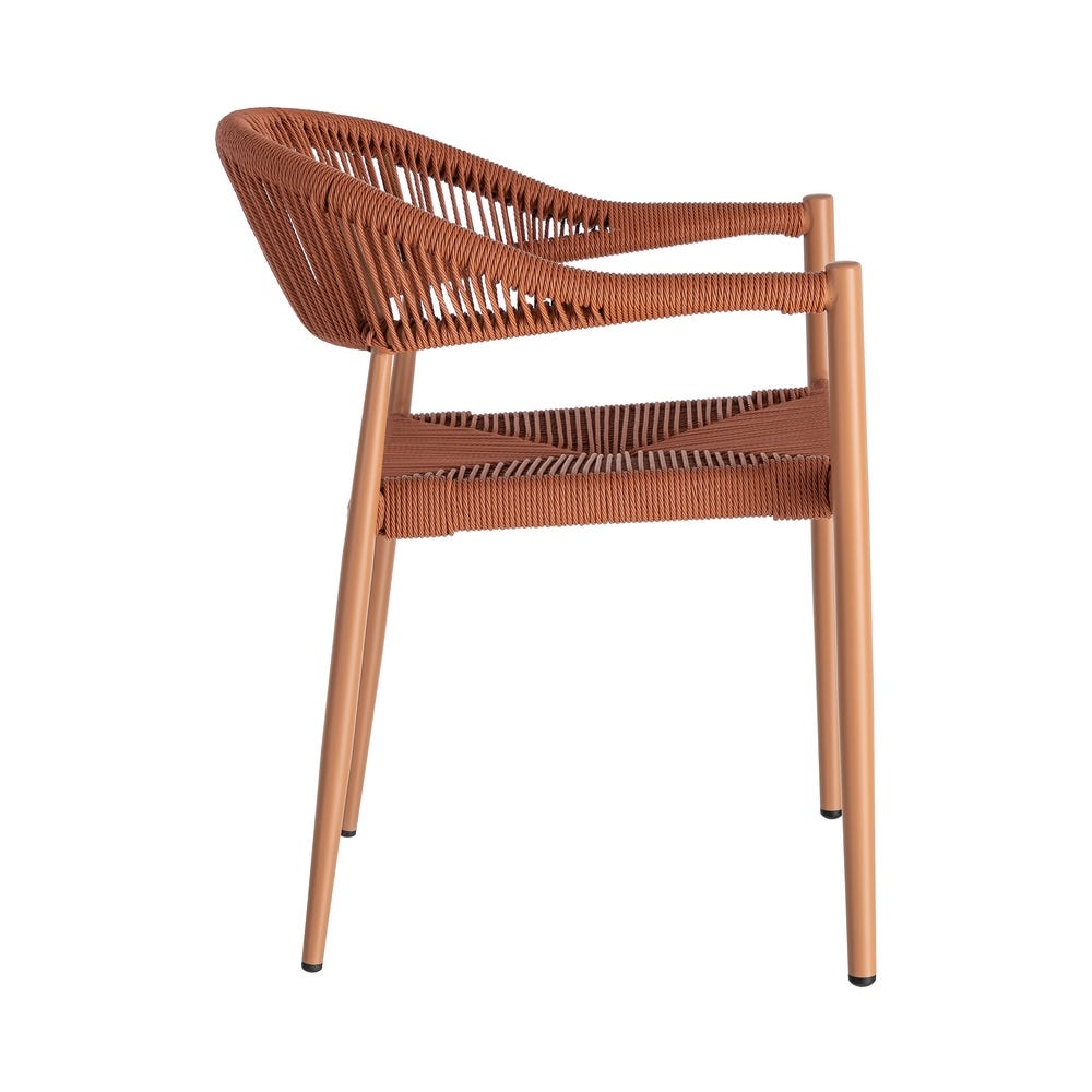 Pack de 2 Sillas Apilable Estilo Bistro | Aluminio y Ratán PE - Teja - Imagen 4