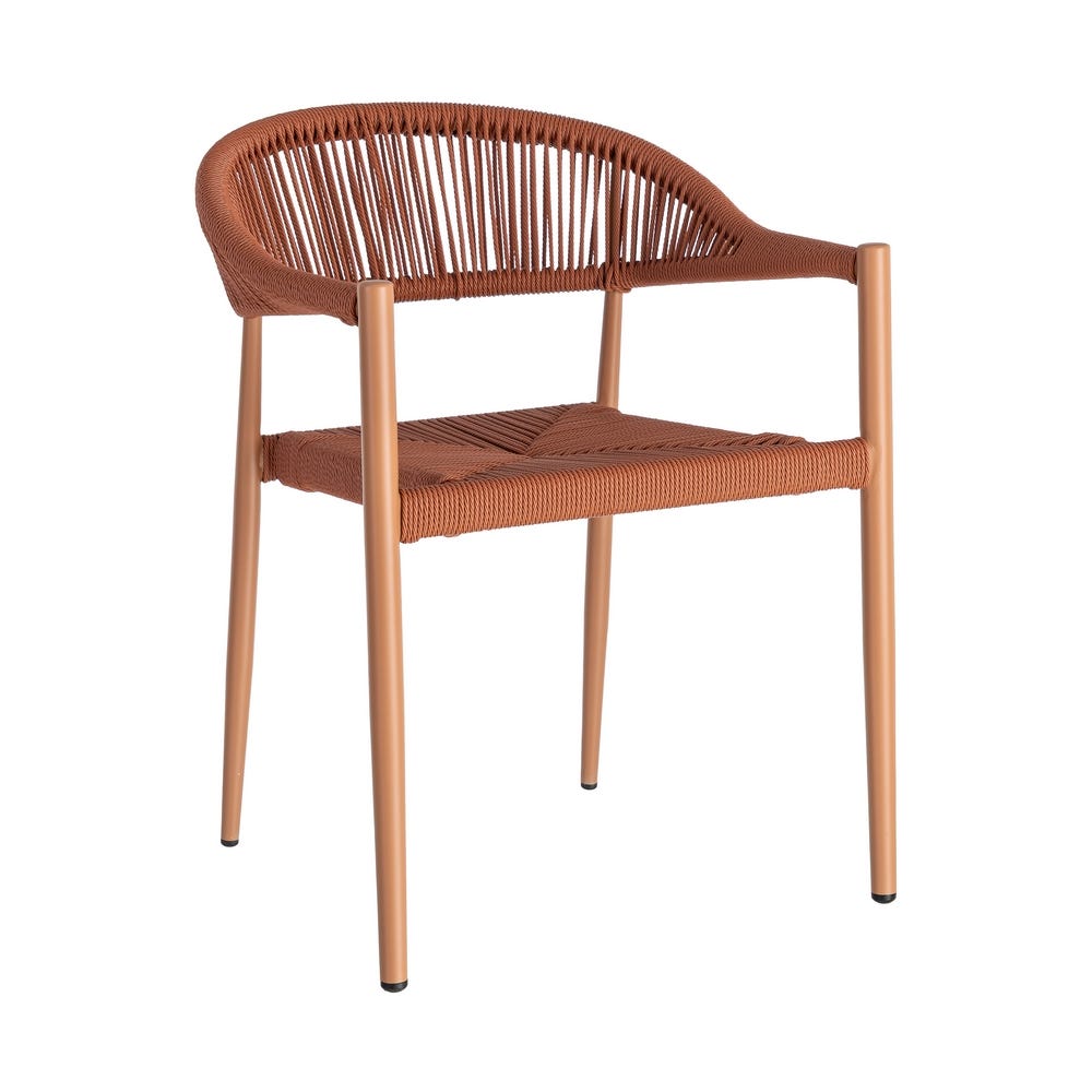 Pack de 2 Sillas Apilable Estilo Bistro | Aluminio y Ratán PE - Teja - Imagen 2