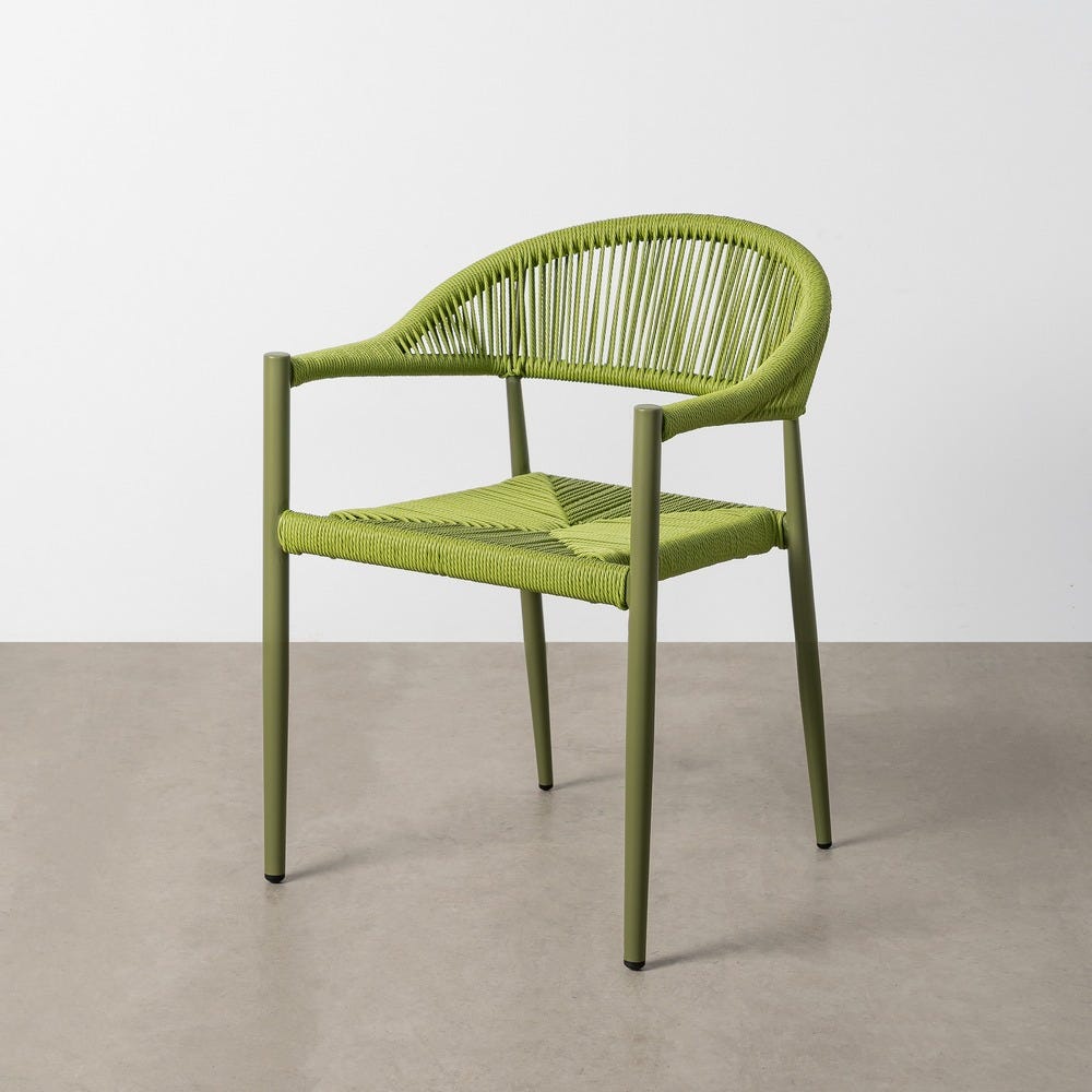 Pack de 2 Sillas Apilable Estilo Bistro | Aluminio y Ratán PE - Verde - Imagen 14