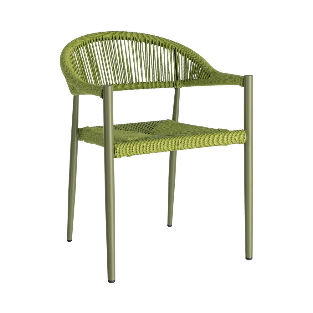 Pack de 2 Sillas Apilable Estilo Bistro | Aluminio y Ratán PE - Verde - Imagen 2