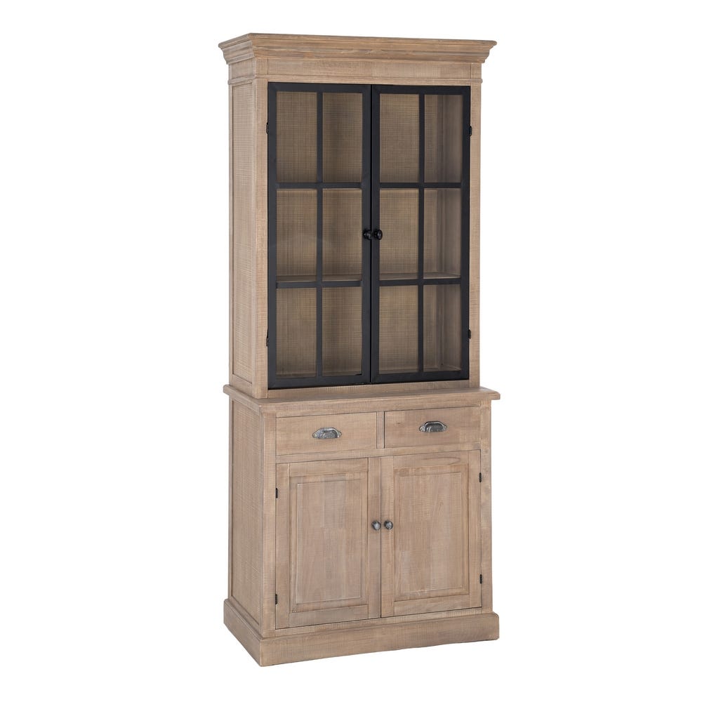 Vitrina Natural-Negro Madera De Pino 87 x 40 x 198 cm - Imagen 2