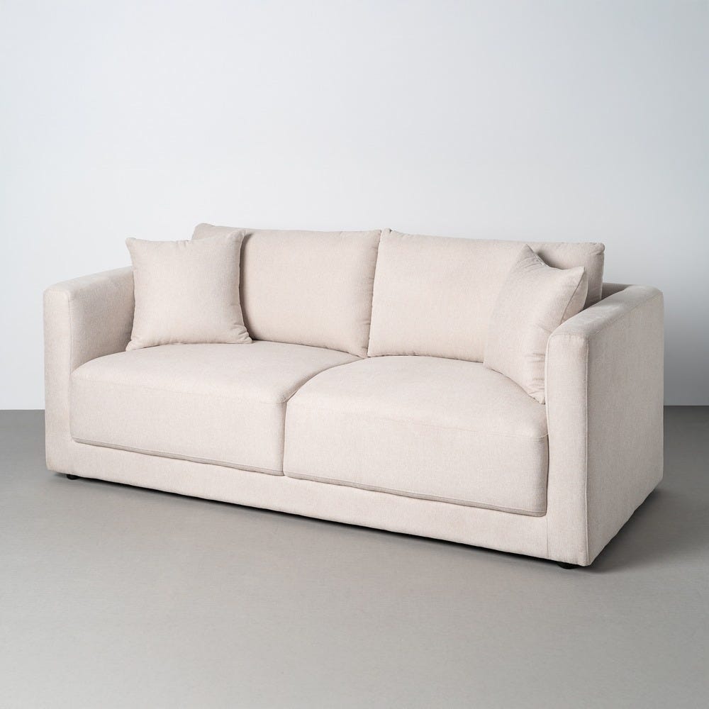 Sofá 3 Plazas Crema Tejido-Madera 210 x 96 x 86 cm - Imagen 2