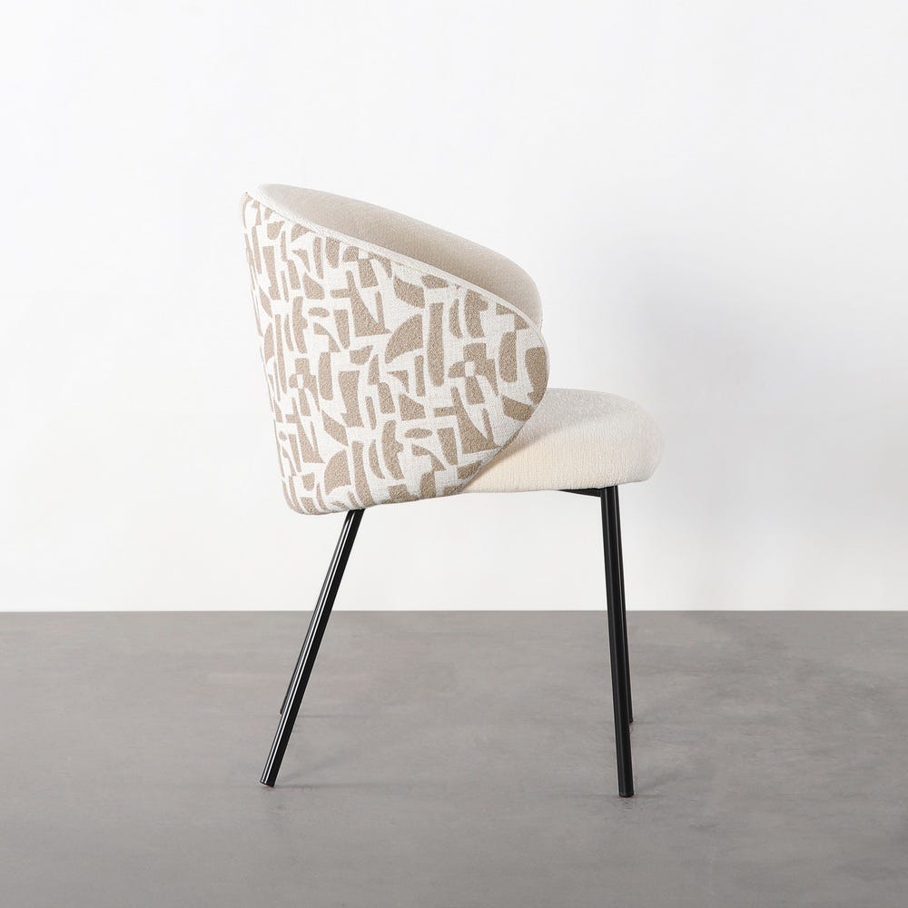 Pack de 2 Sillas estampada tapizada en tela beige con estructura metálica estilo contract – 56,5 x 56 x 74,5 cm - Imagen 2