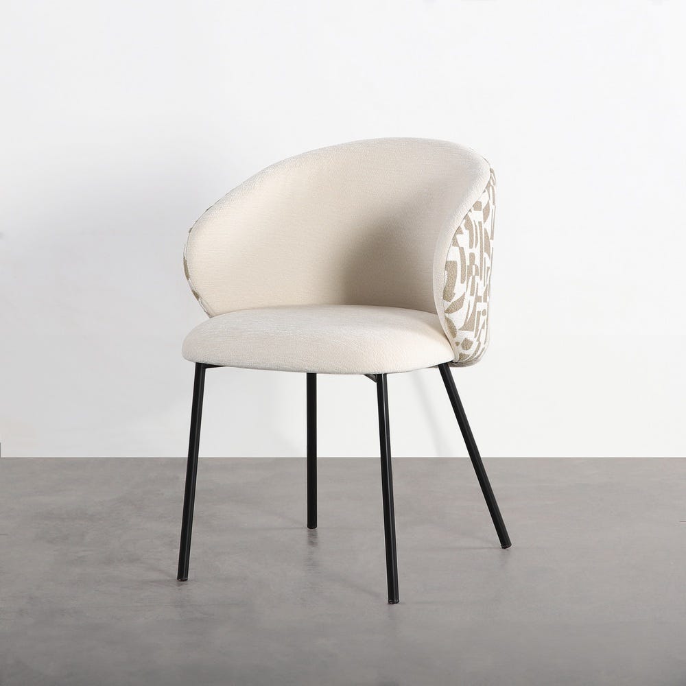 Pack de 2 Sillas estampada tapizada en tela beige con estructura metálica estilo contract – 56,5 x 56 x 74,5 cm - Imagen 3